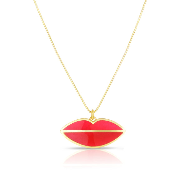 Enamel Lips Pendant Necklace